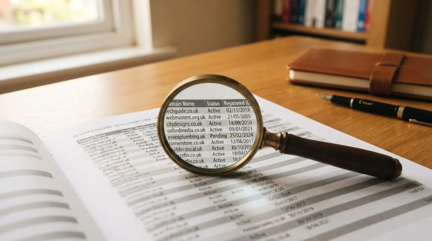 A magnifying glass rests over a printed regulatory certificate on a wooden desk.
