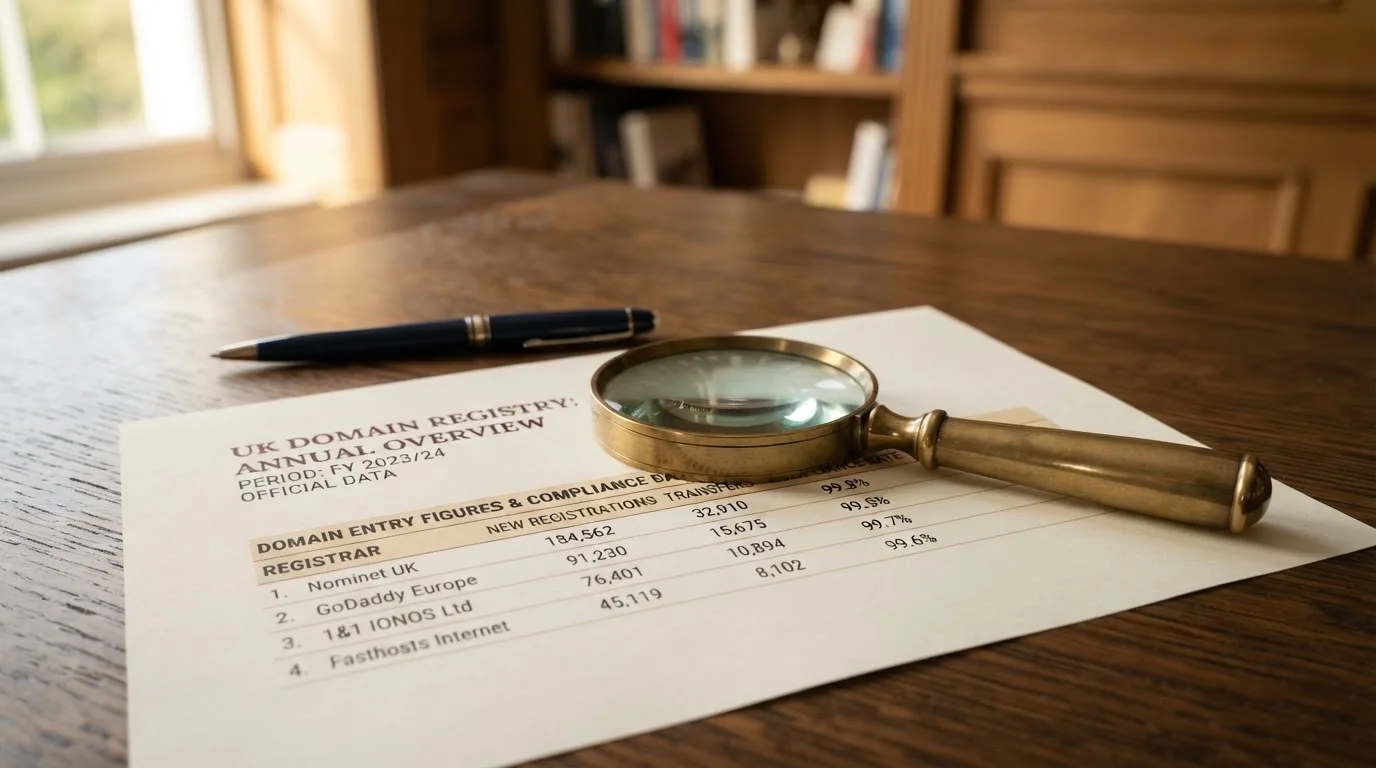 A magnifying glass rests over a printed regulatory certificate on a wooden desk.