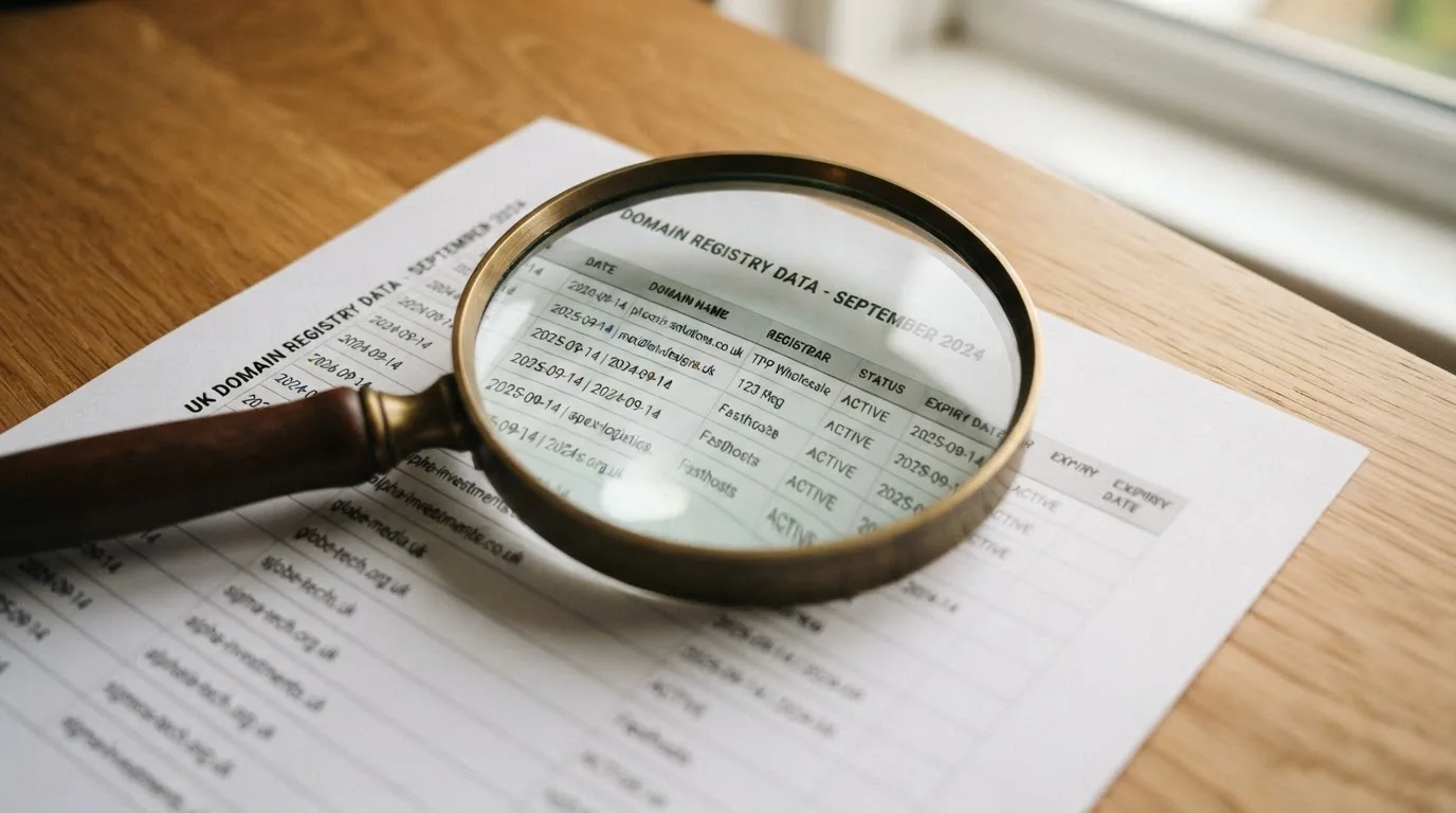 A magnifying glass rests over a printed regulatory certificate on a wooden desk.