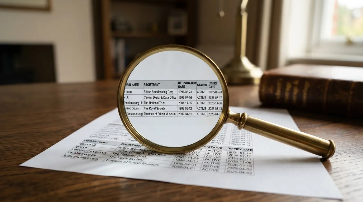 A magnifying glass rests over a printed regulatory certificate on a wooden desk.