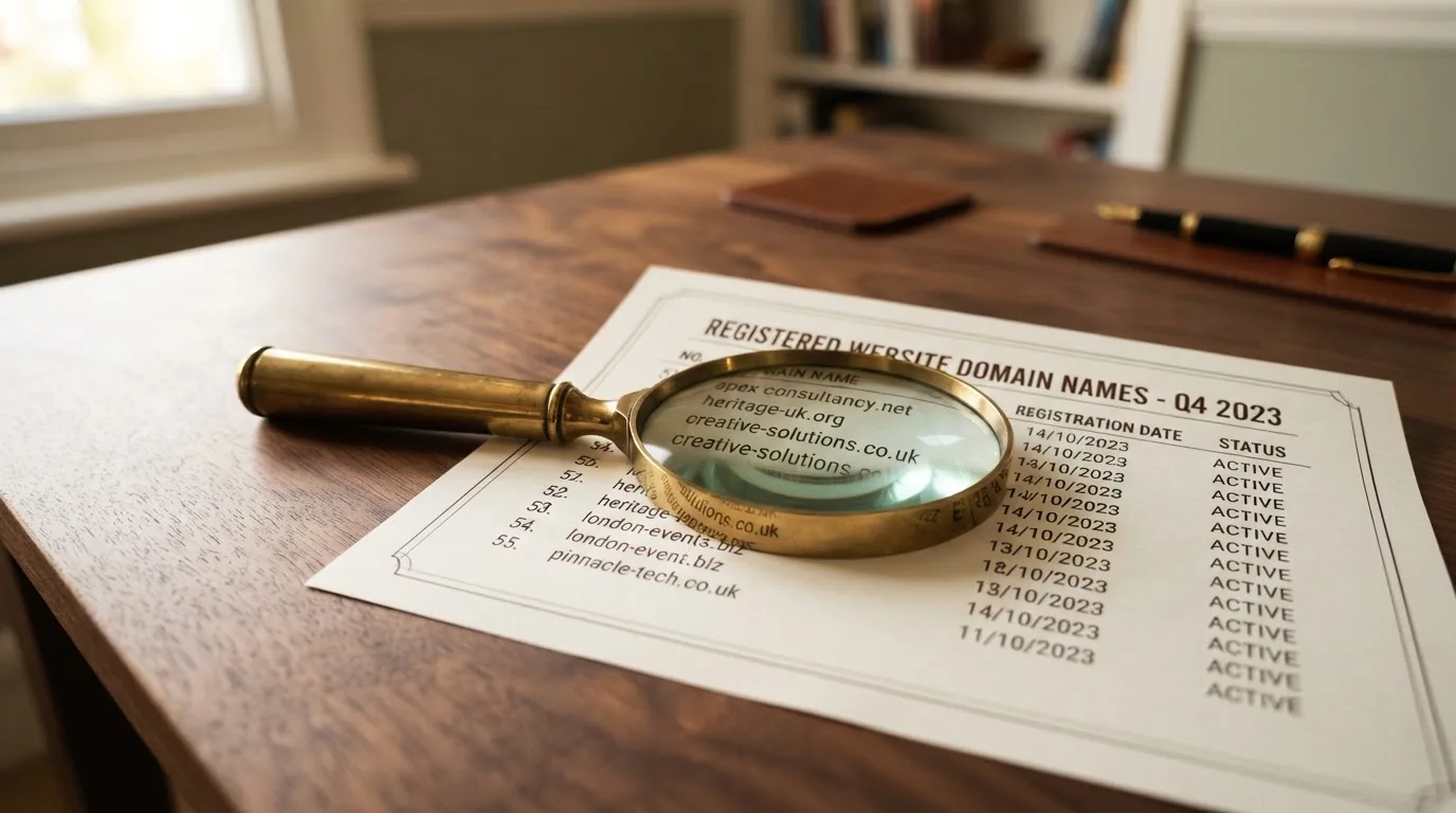 A magnifying glass rests over a printed regulatory certificate on a wooden desk.